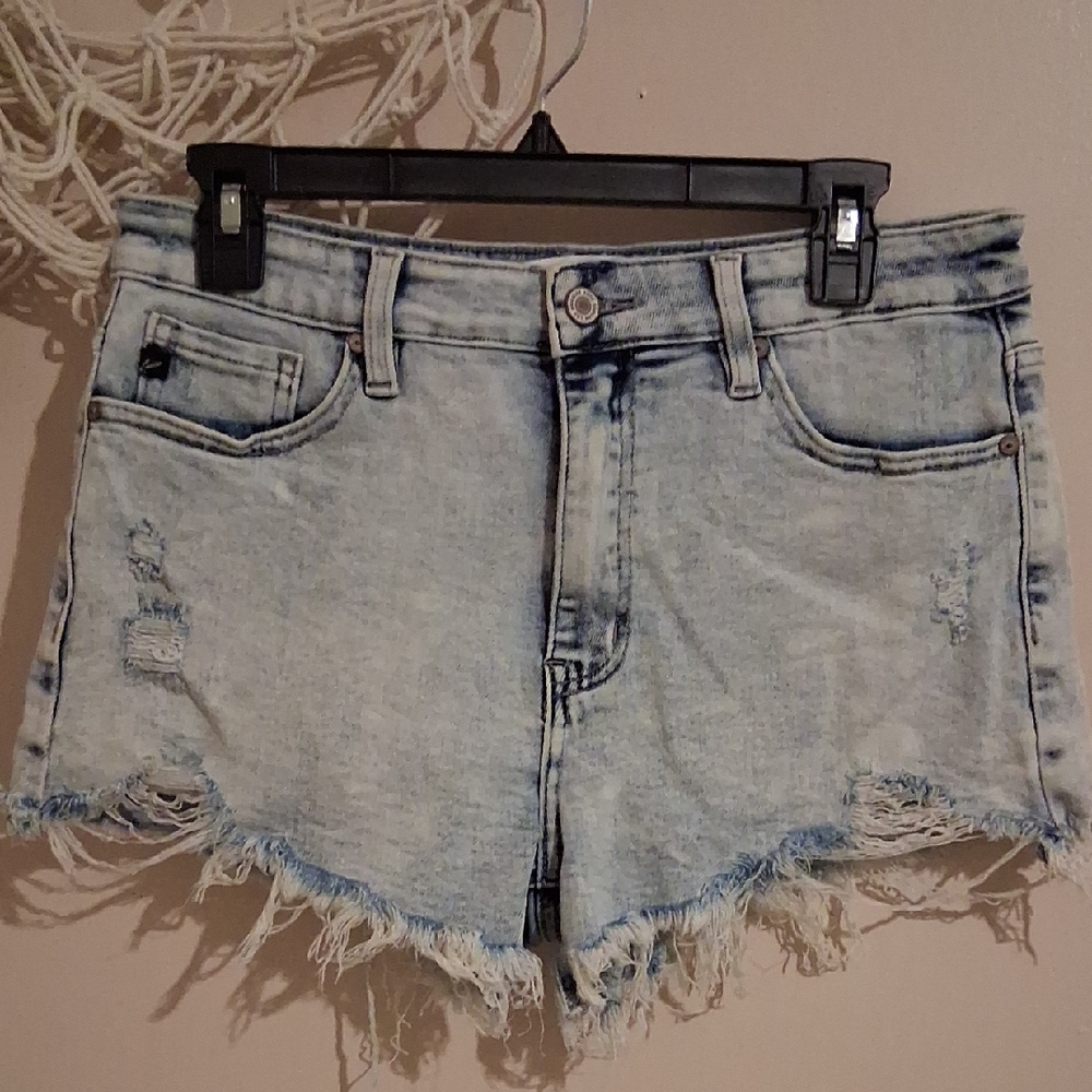 KanCan Light Blue Distressed Frayed Hem Jean Shorts. SOLD